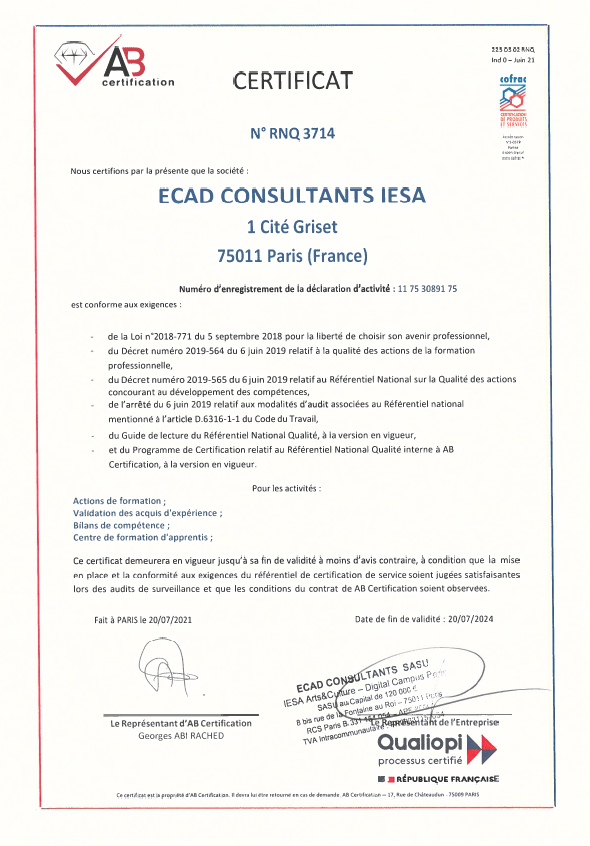 Certification qualiopi IESA